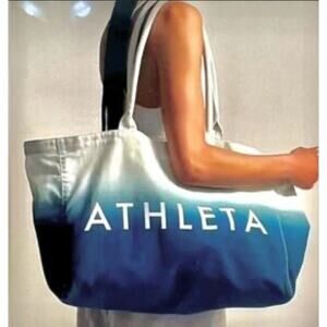 Athleta Women's White Blue Ombre Beach Bag Canvas Shopping Tote Bag